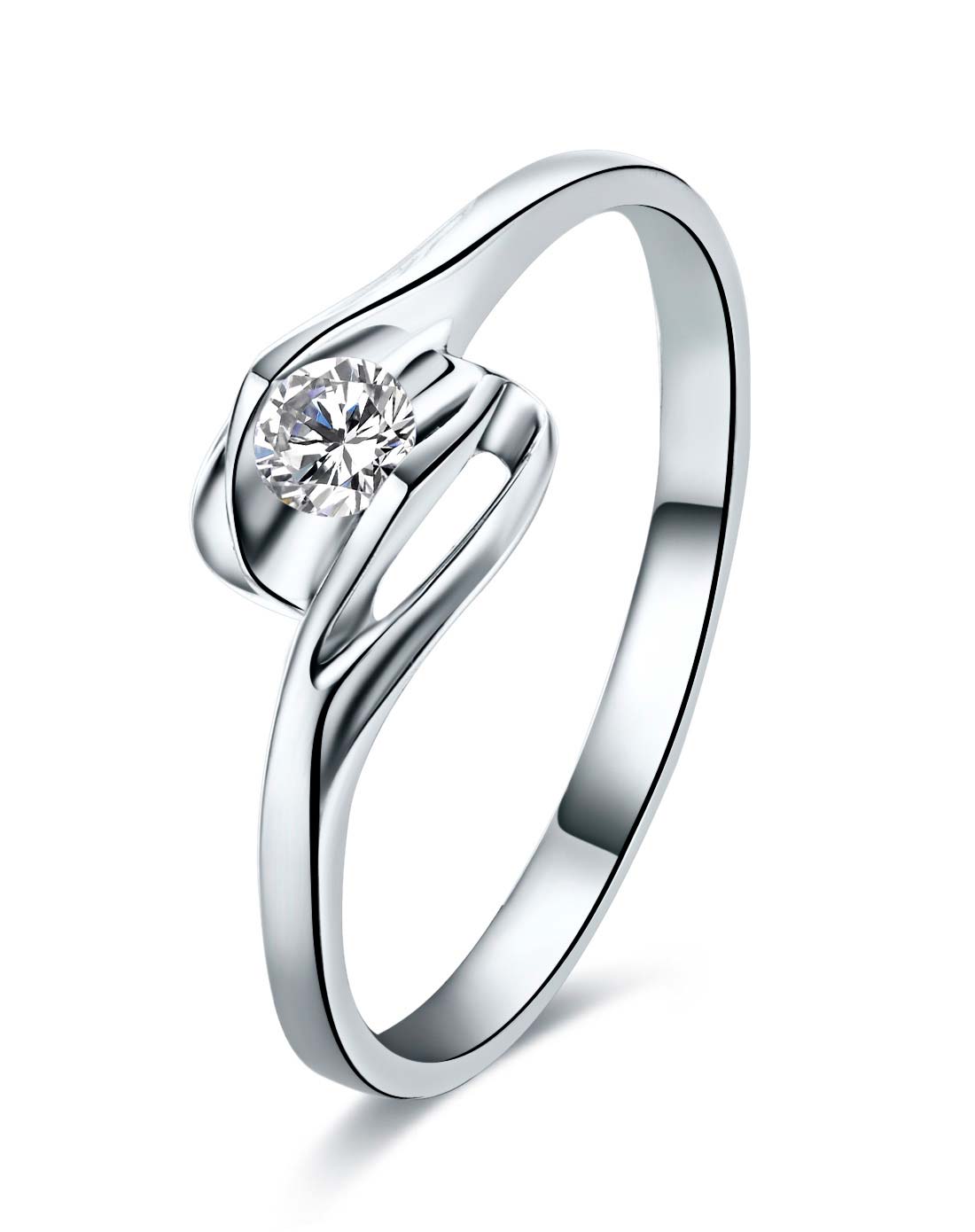 18k白金扭臂镂空钻戒女款