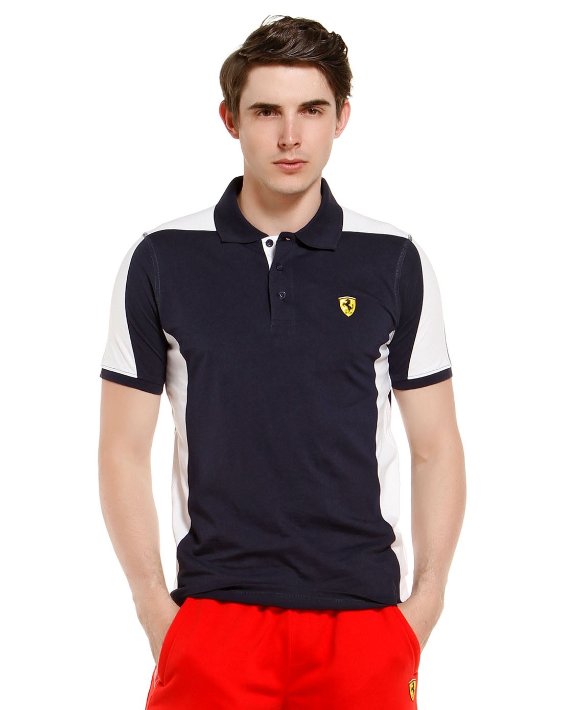 ferrari男男款深藏蓝色翻领拼接短袖t恤fd13163-navy_唯品会