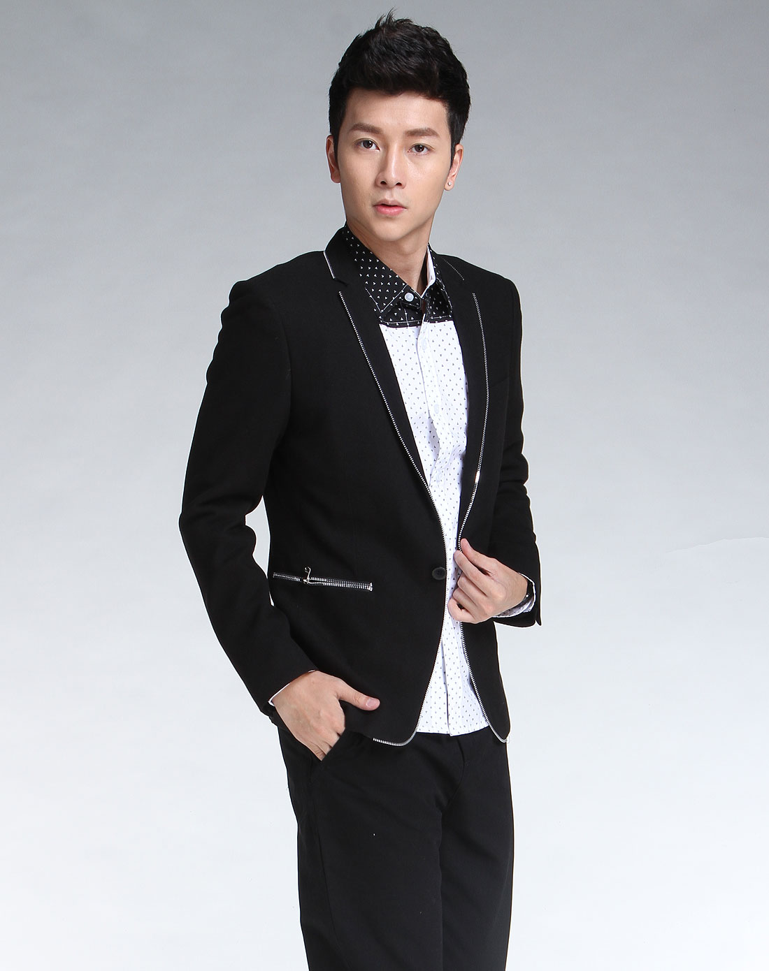 黑色个性休闲长袖西装