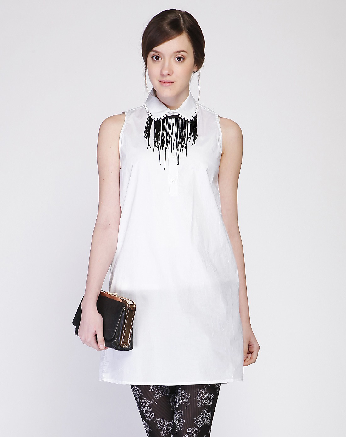 月白色潮流无袖衬衫