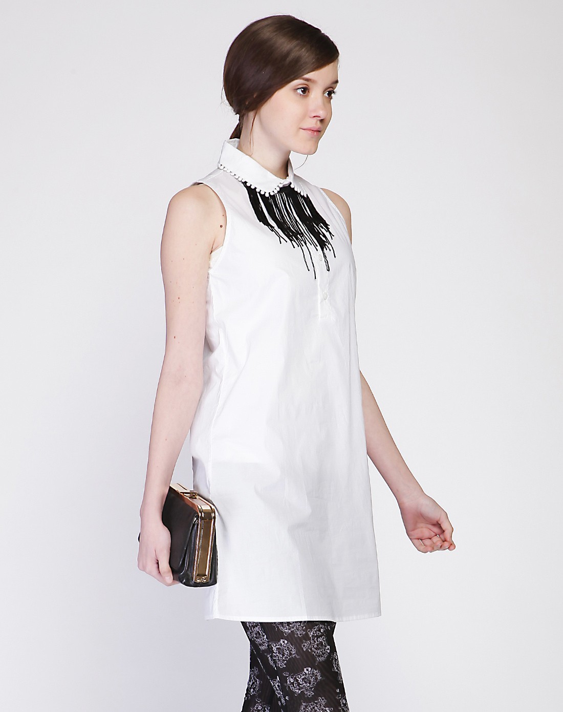 月白色潮流无袖衬衫