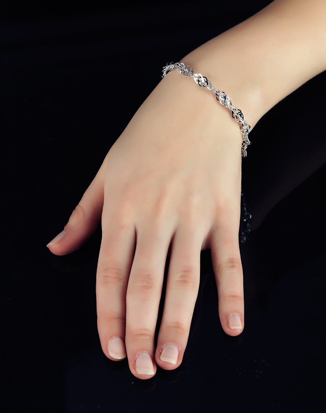 意大利经典机织系列镂空凤尾925银手链19cm