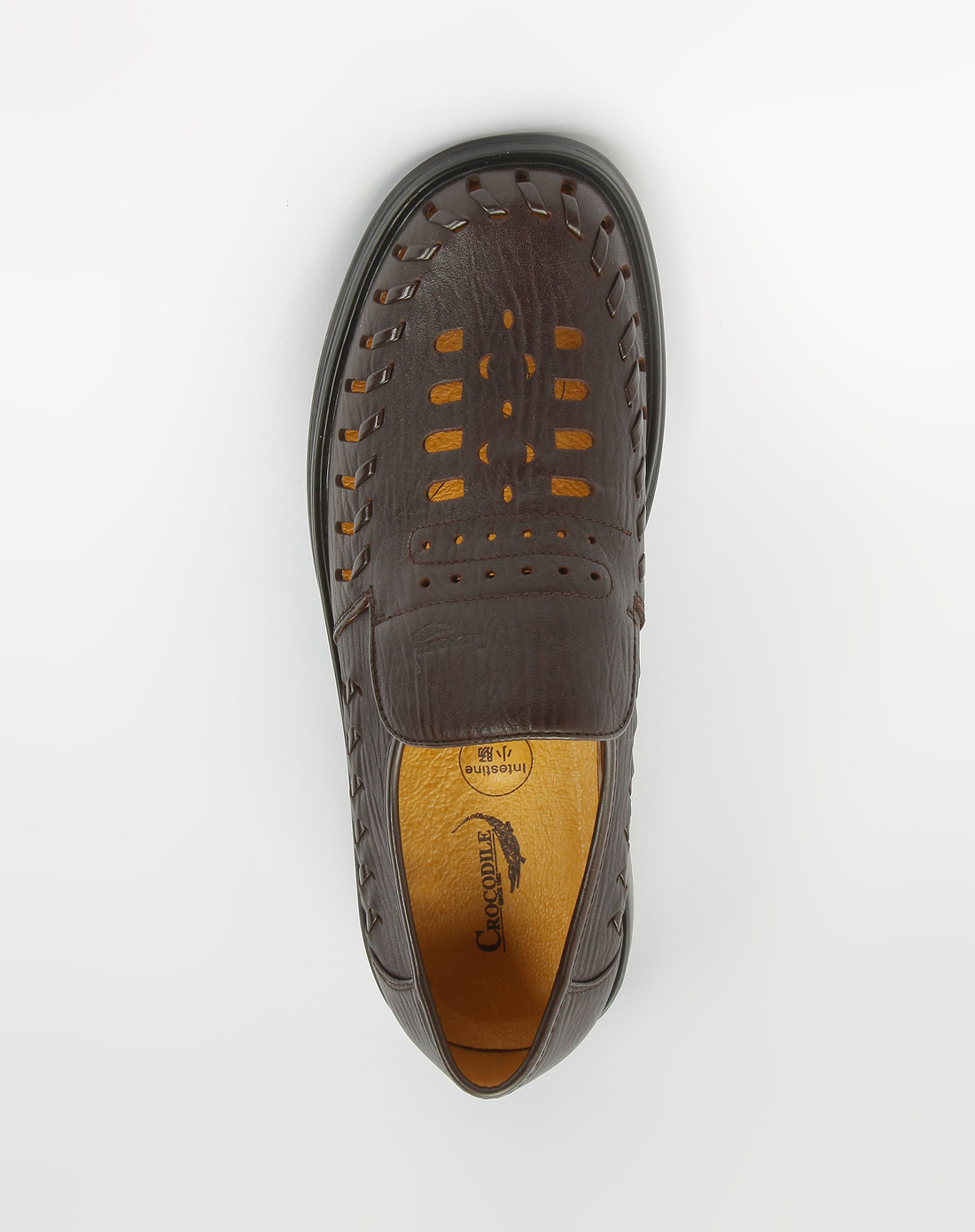 鳄鱼恤crocodile-鞋子专场-深棕色镂空休闲皮鞋
