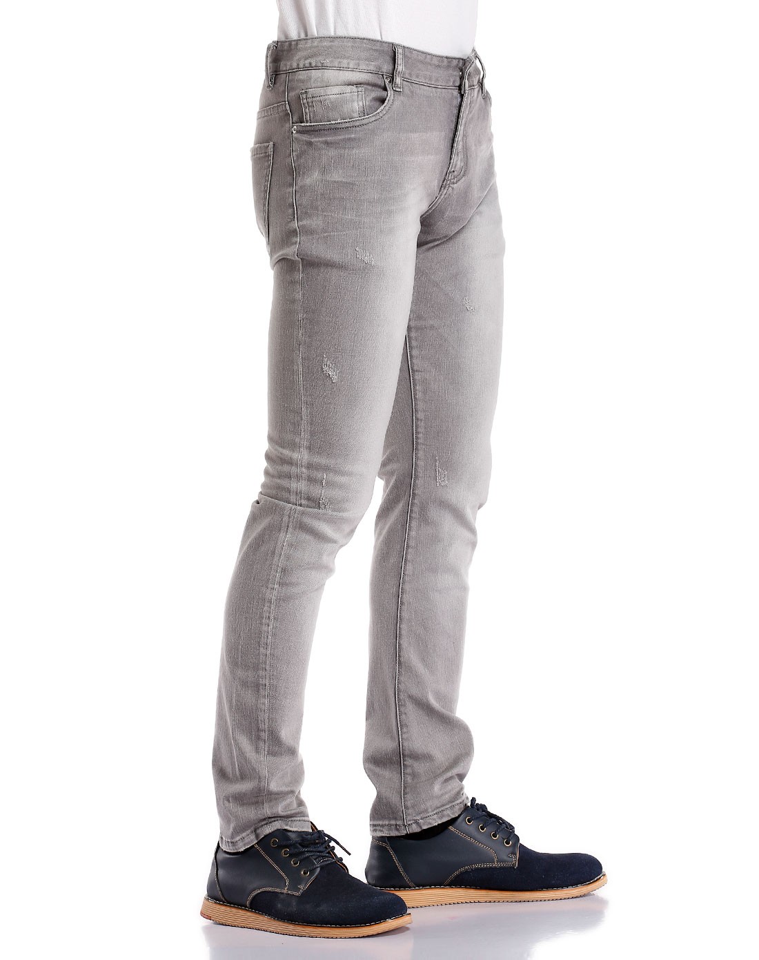 浅灰色时尚修身中腰牛仔长裤