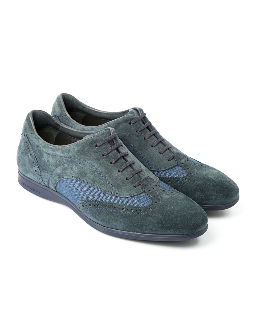 意大利进口蓝色镂空雕花系带休闲鞋