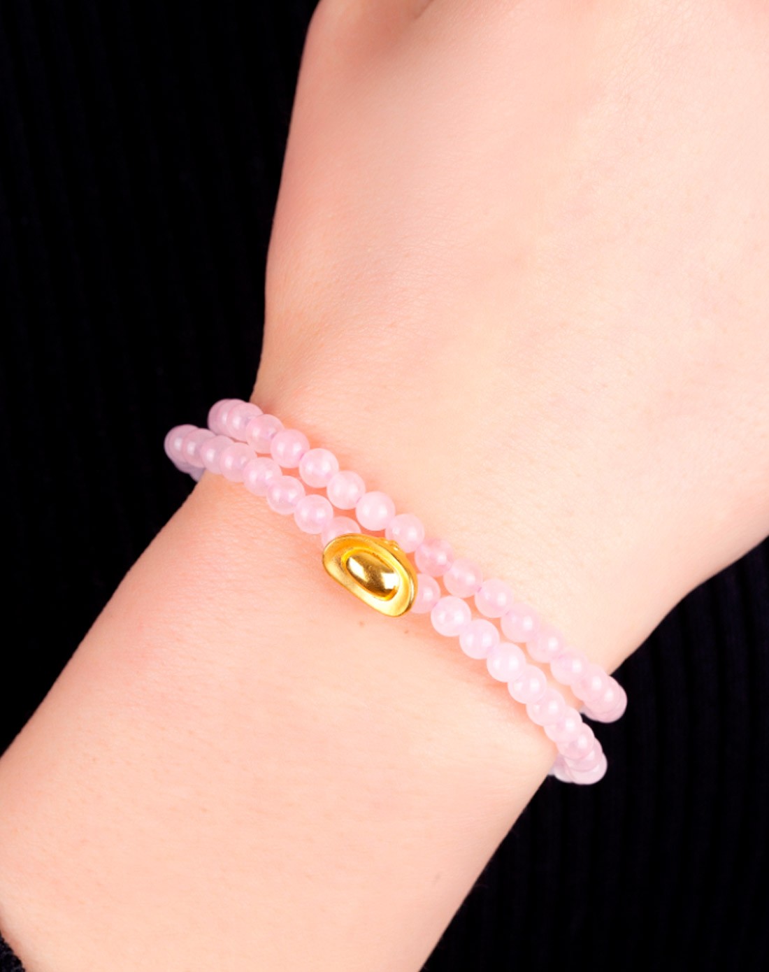 张万福zwf珠宝专场-招财进宝 优质粉水晶3d小元宝双层转运珠手链