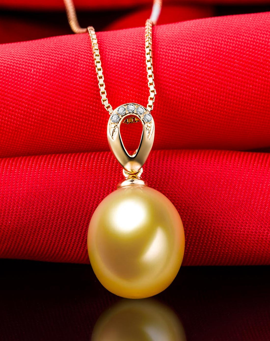 k金南洋香槟色金珍珠镶钻吊坠【简爱】-赠银链