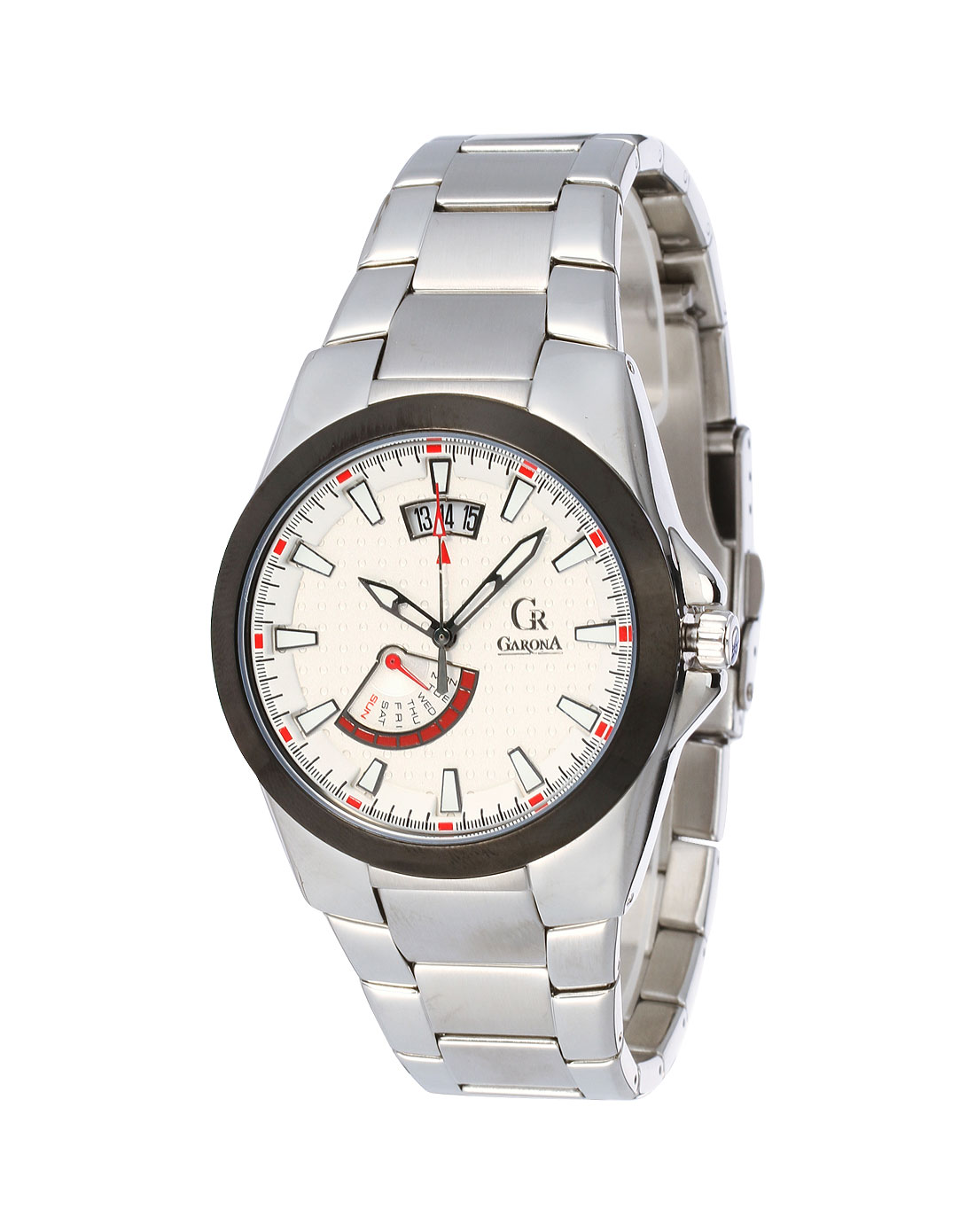 garona男款银色黑边圆形手表gs0033mb04-01_唯品会