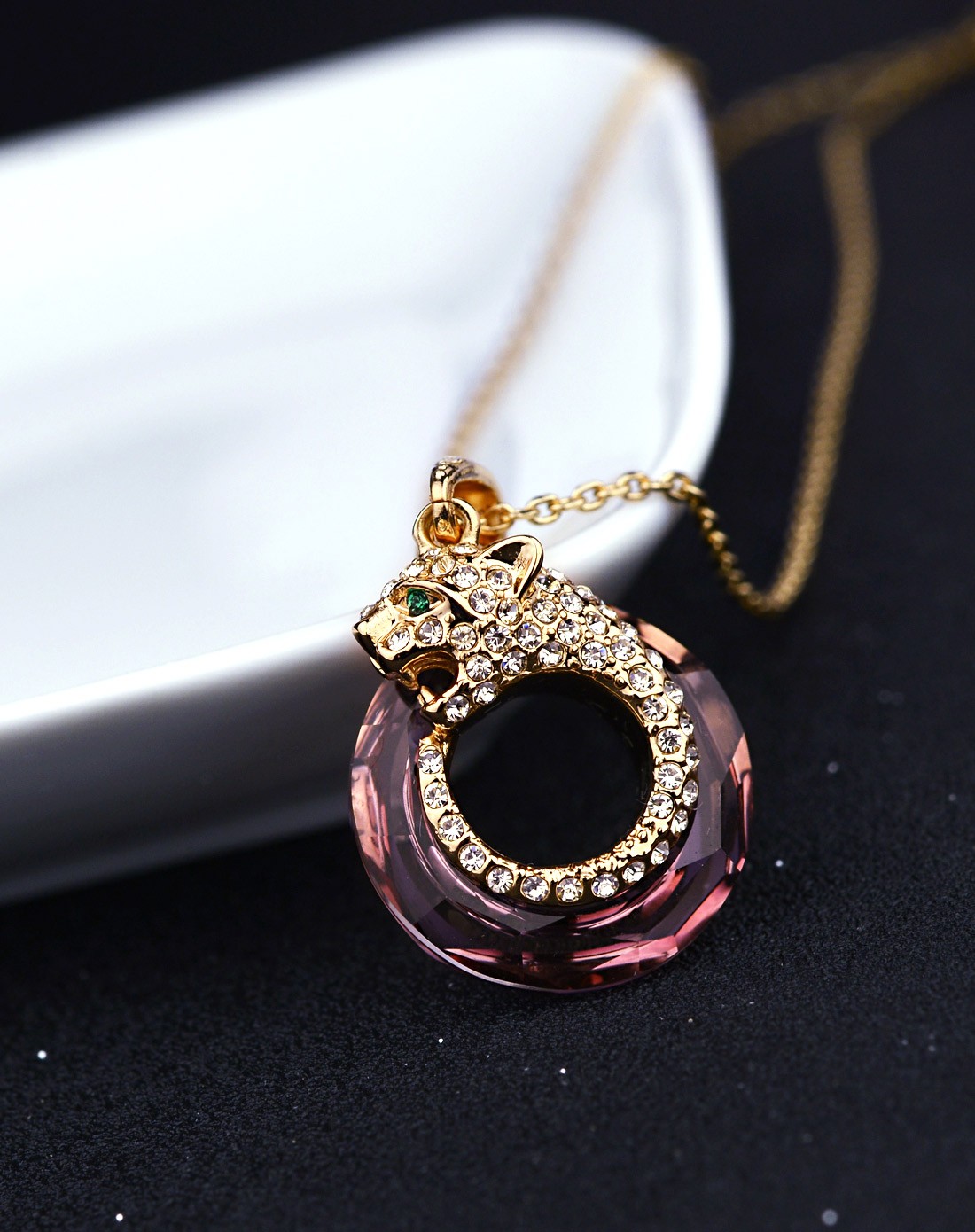 粉红豹女郎水晶项链-粉色