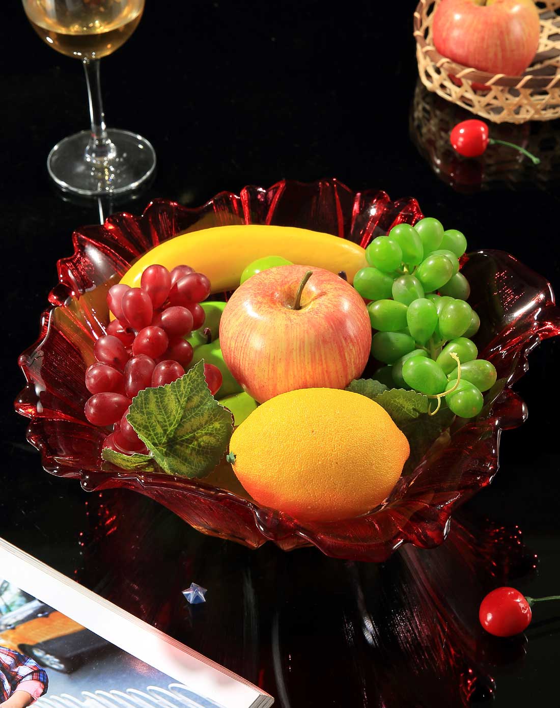 晶皇玻璃葵花果碗-红色