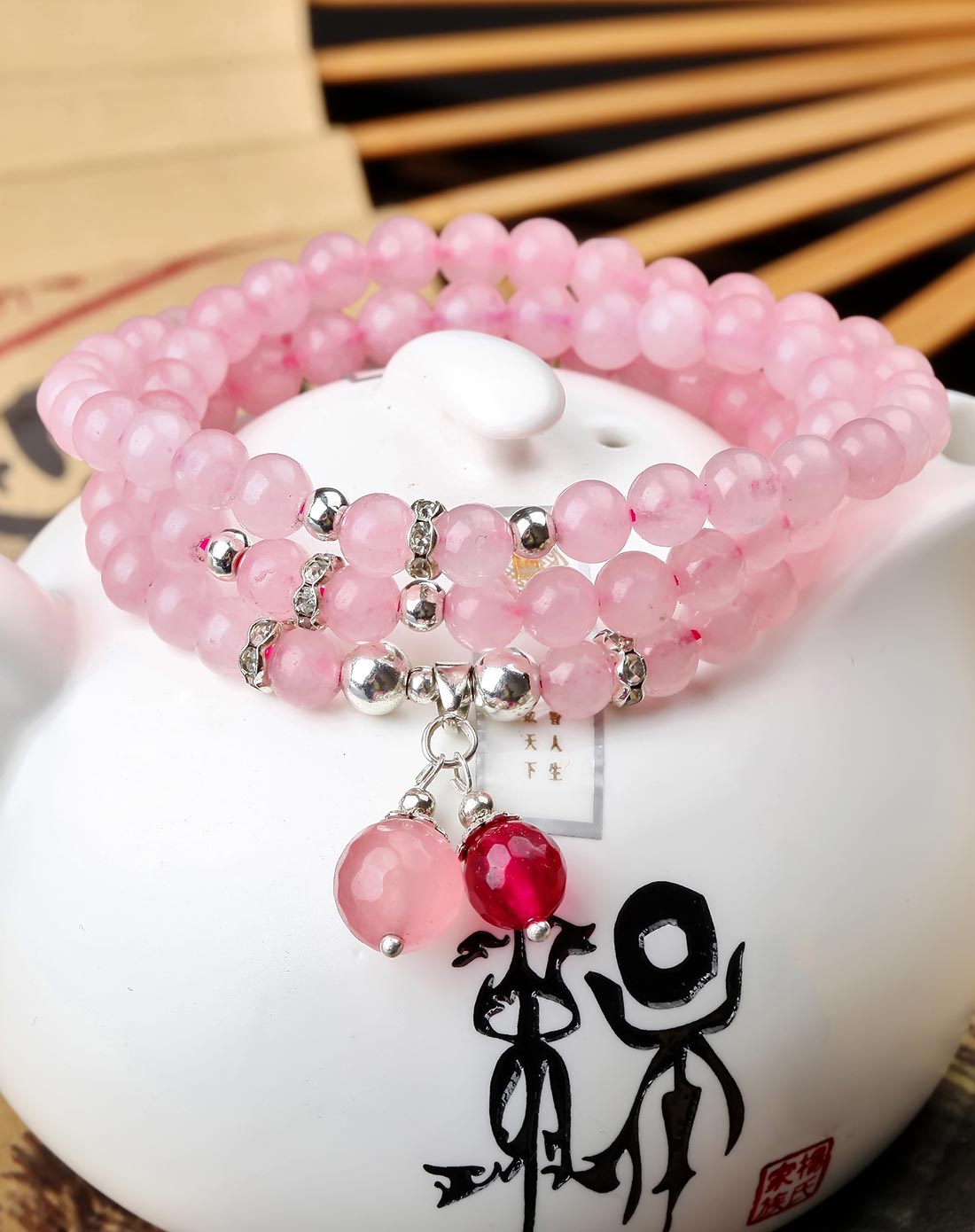 天然粉水晶姻缘石手链附证书