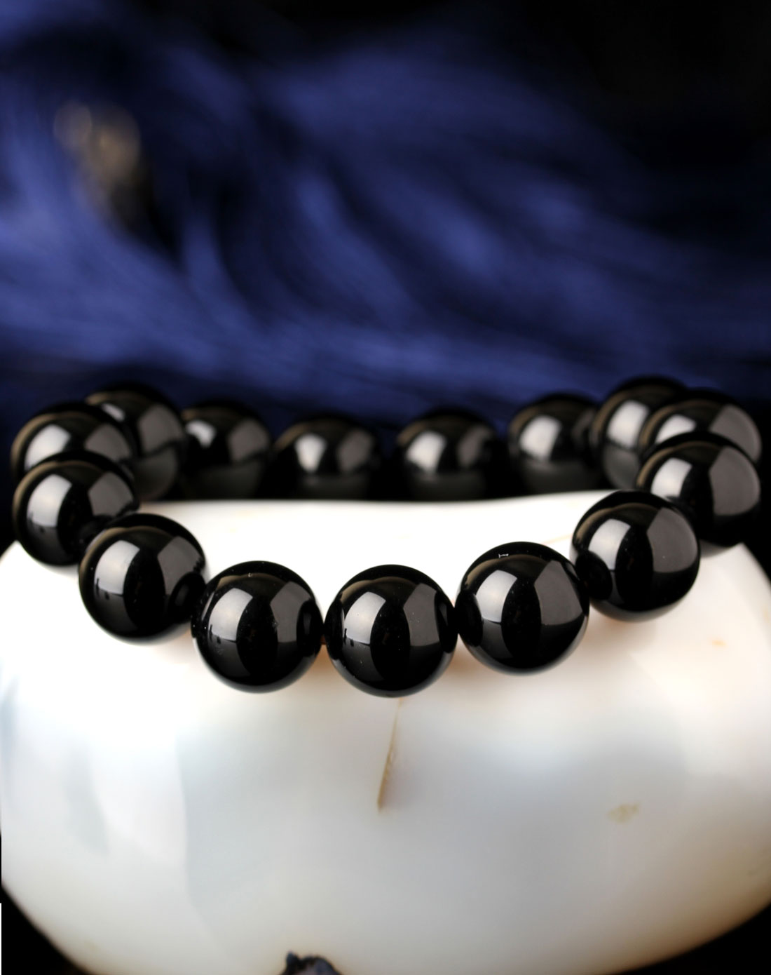 3a级巴西天然黑玛瑙圆珠手链14mm