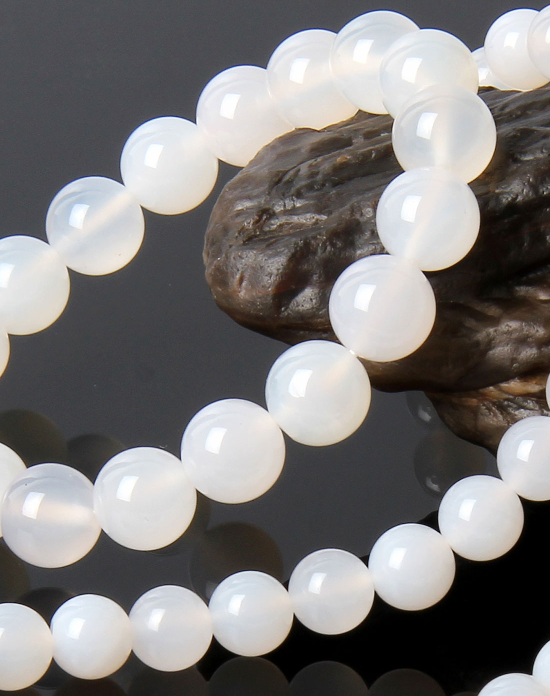 3a级天然白玛瑙手链圆珠项链套装附证书