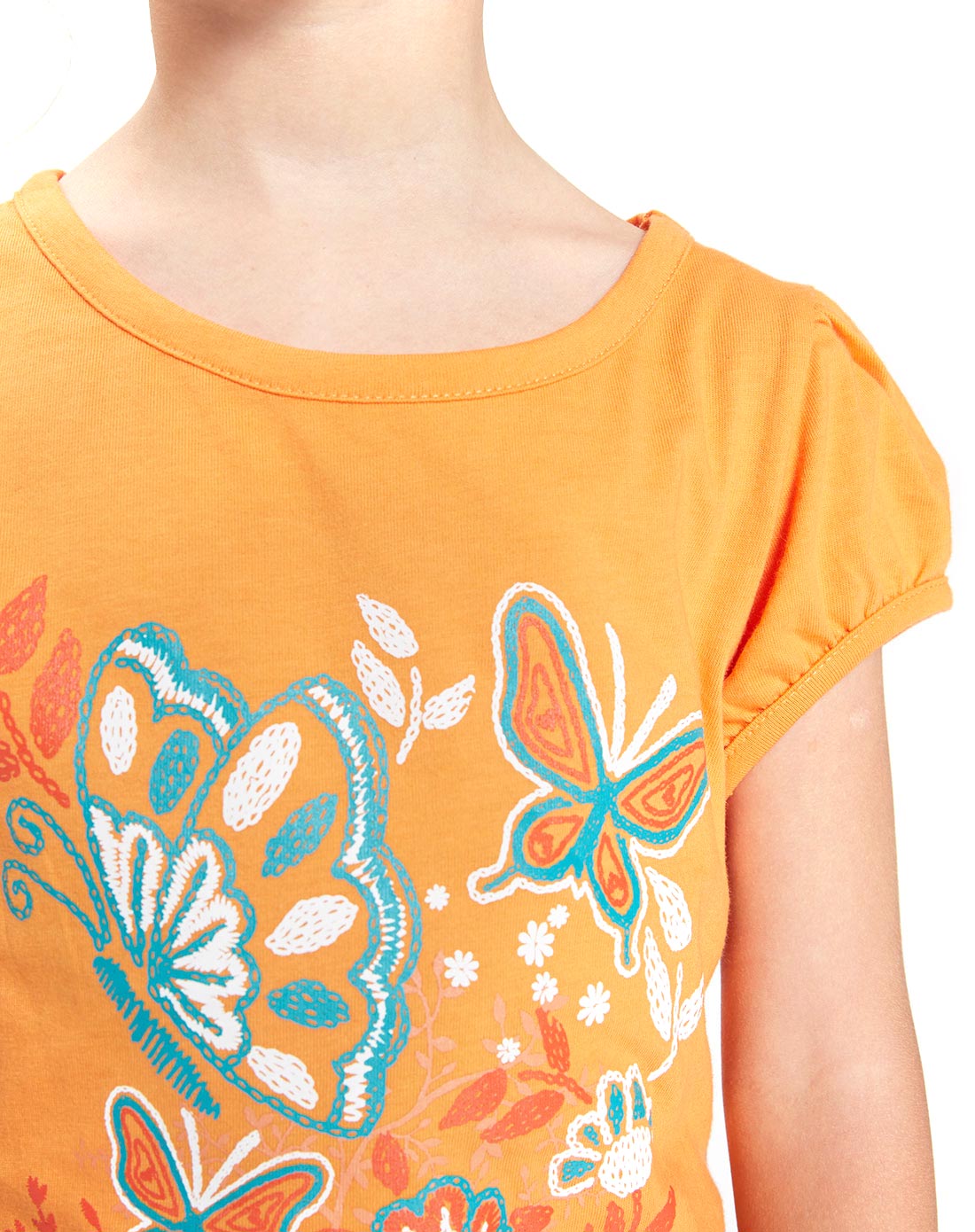 女童浅橘色田园风长款短袖上衣