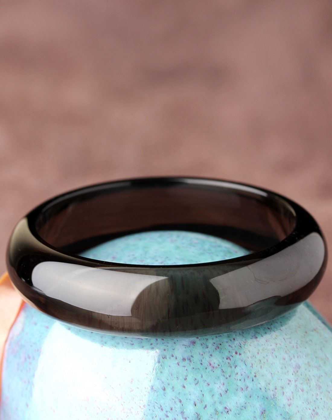 3a级天然冰种彩眼黑曜石手镯宽壁