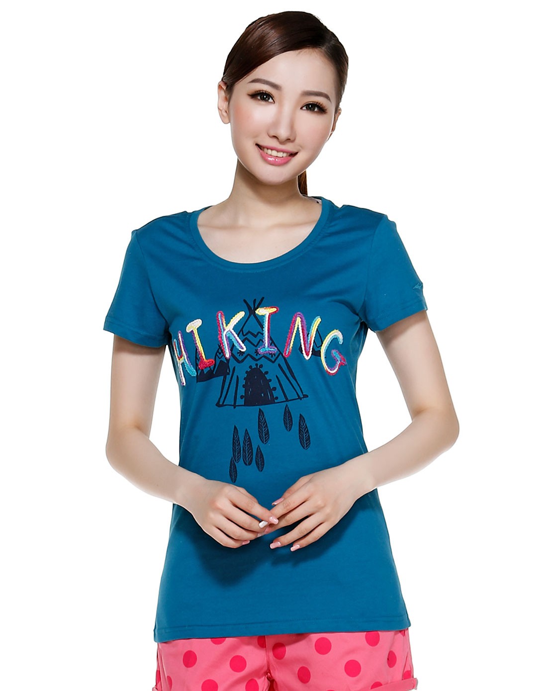 纯棉 女款郁蓝色短袖t恤 简约可爱