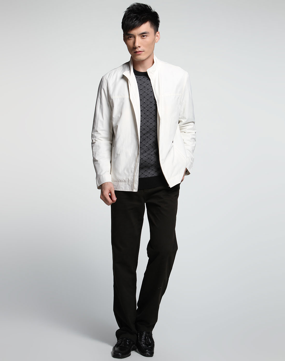 宾度j.benato男装专场-米白色舒适透气长袖夹克