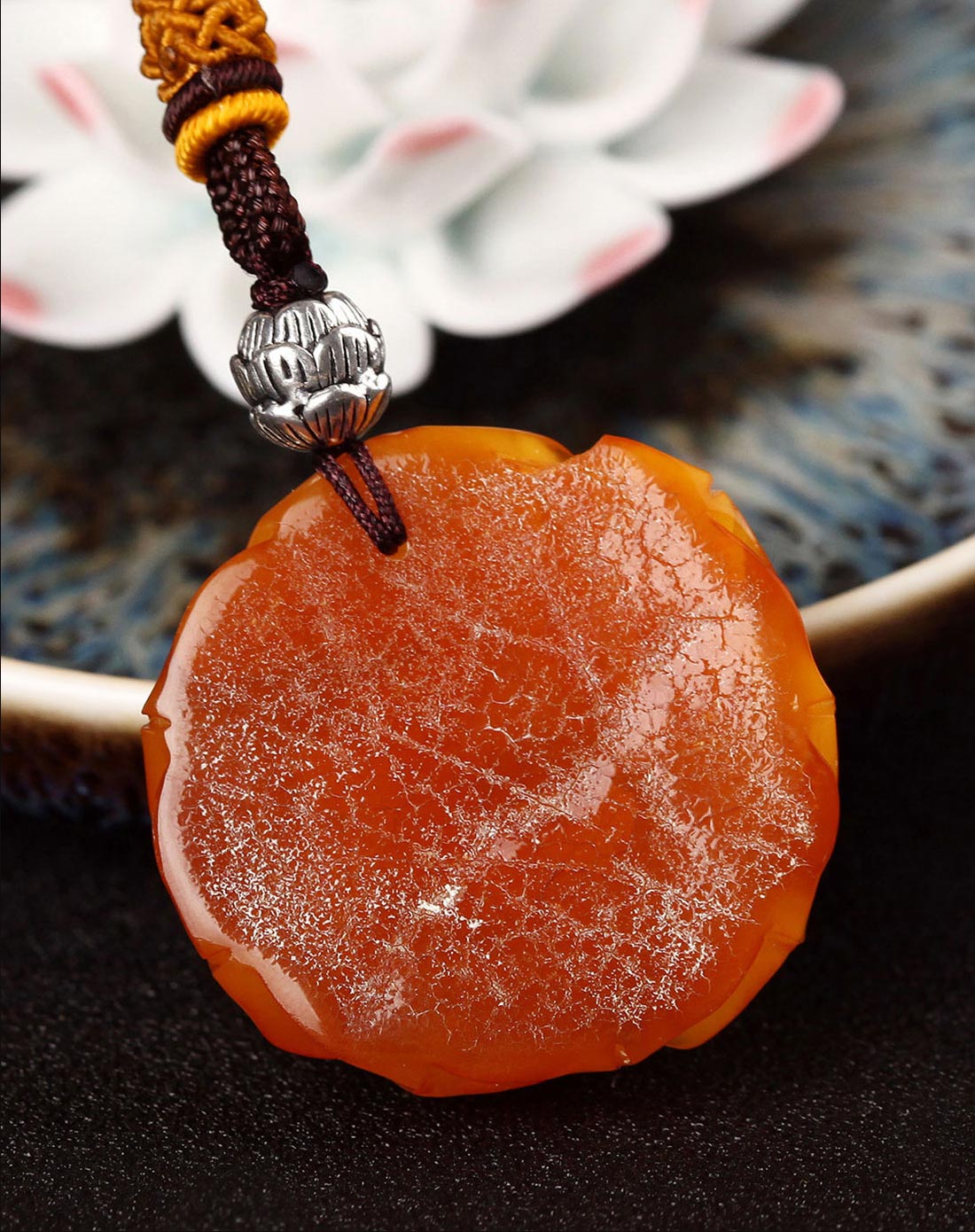 极品天然琥珀老蜜蜡富贵亨通 玫瑰吊坠