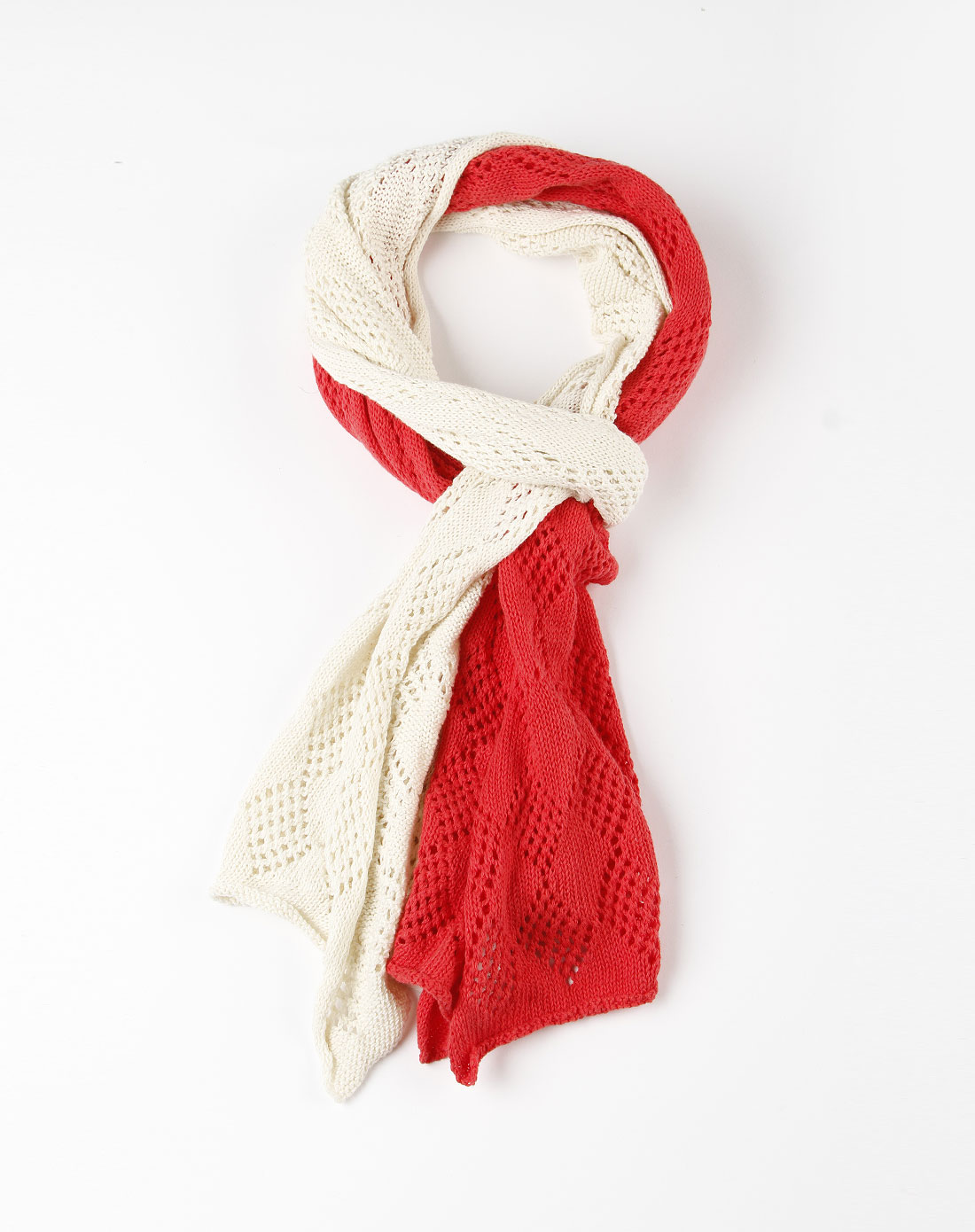 红白拼色针织围巾