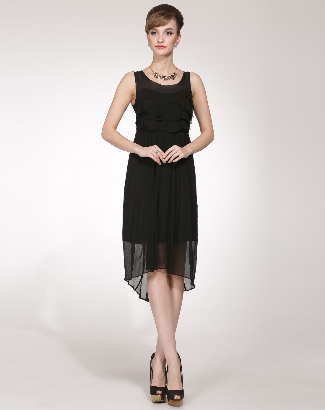 女士黑色真丝连身礼服裙