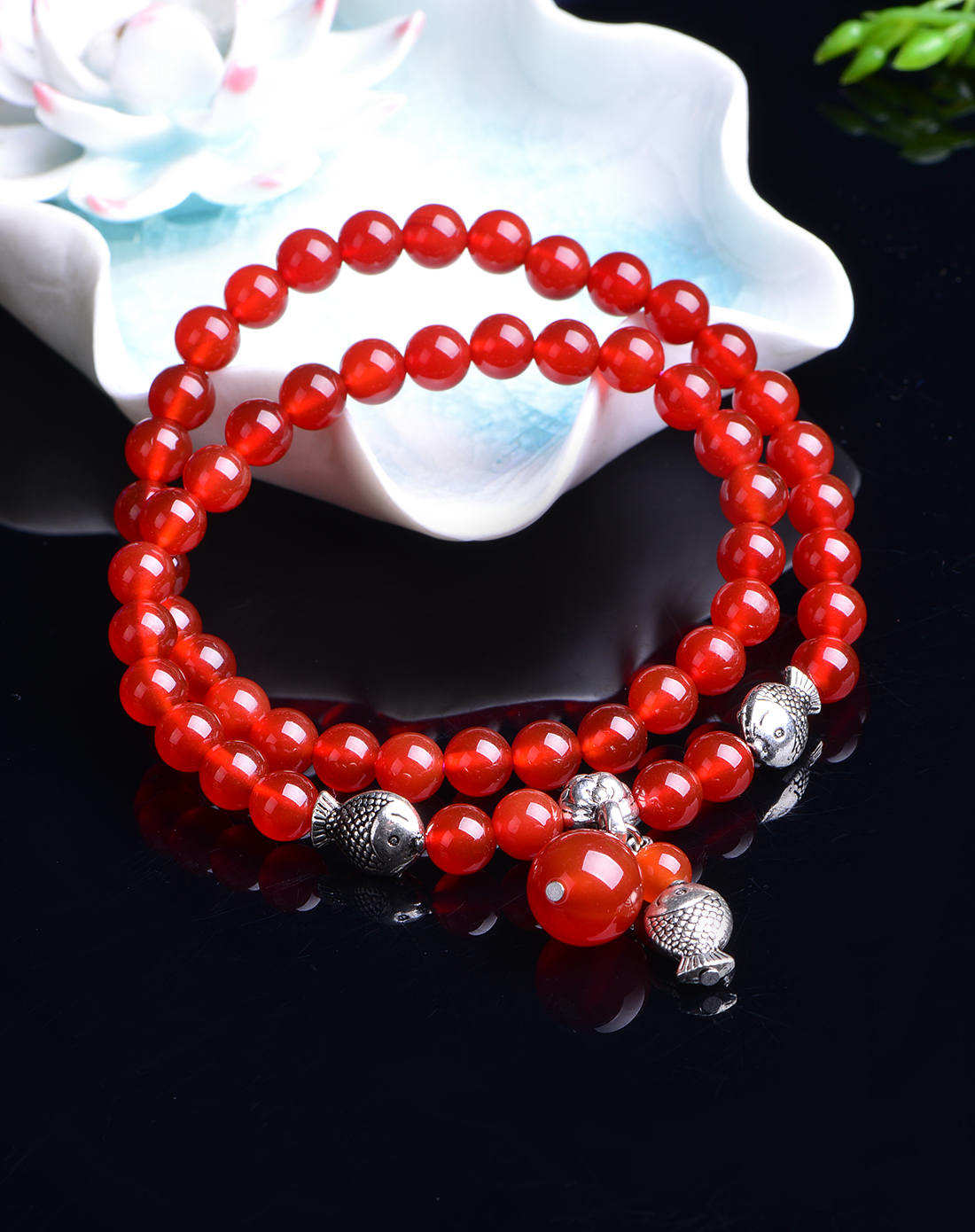 鱼丽百福红玛瑙两圈手链附证书