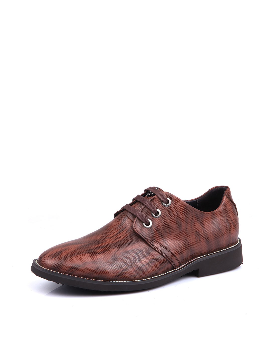 eleganti棕色复古风情蜥蜴纹软牛皮鞋