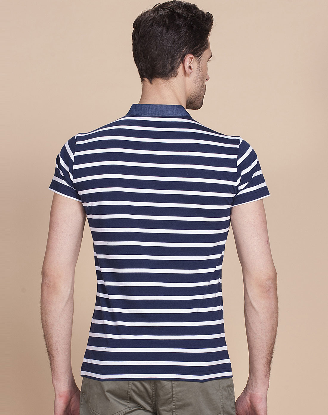 ynxen男士蓝色白条纹短袖全棉t恤tt411081_唯品会