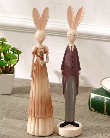 可爱公主王子兔摆件一对