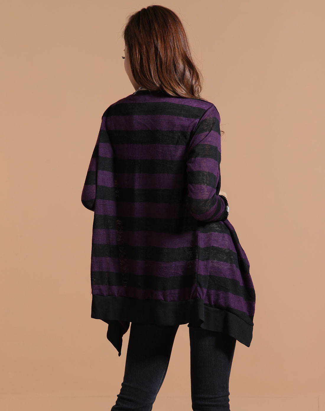 深紫/黑色时尚条纹长袖上衣