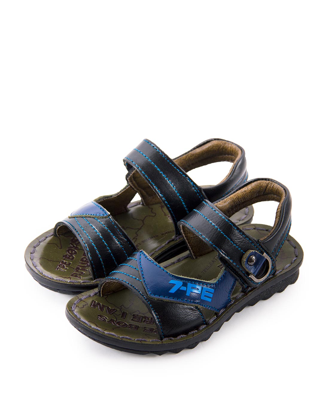 七波辉7-pe男女童装童鞋男童黑色牛皮/pu休闲防滑皮凉鞋ha3502x002