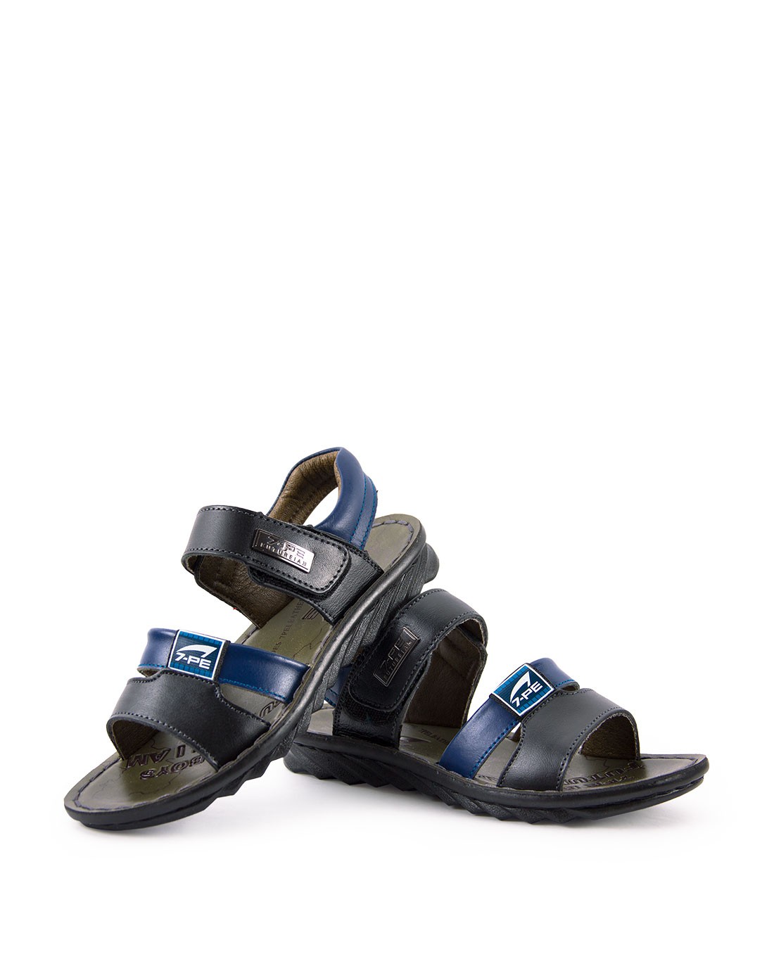 男童黑色牛皮/pu休闲防滑皮凉鞋