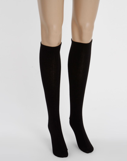 女款黑色薄款平板中统袜