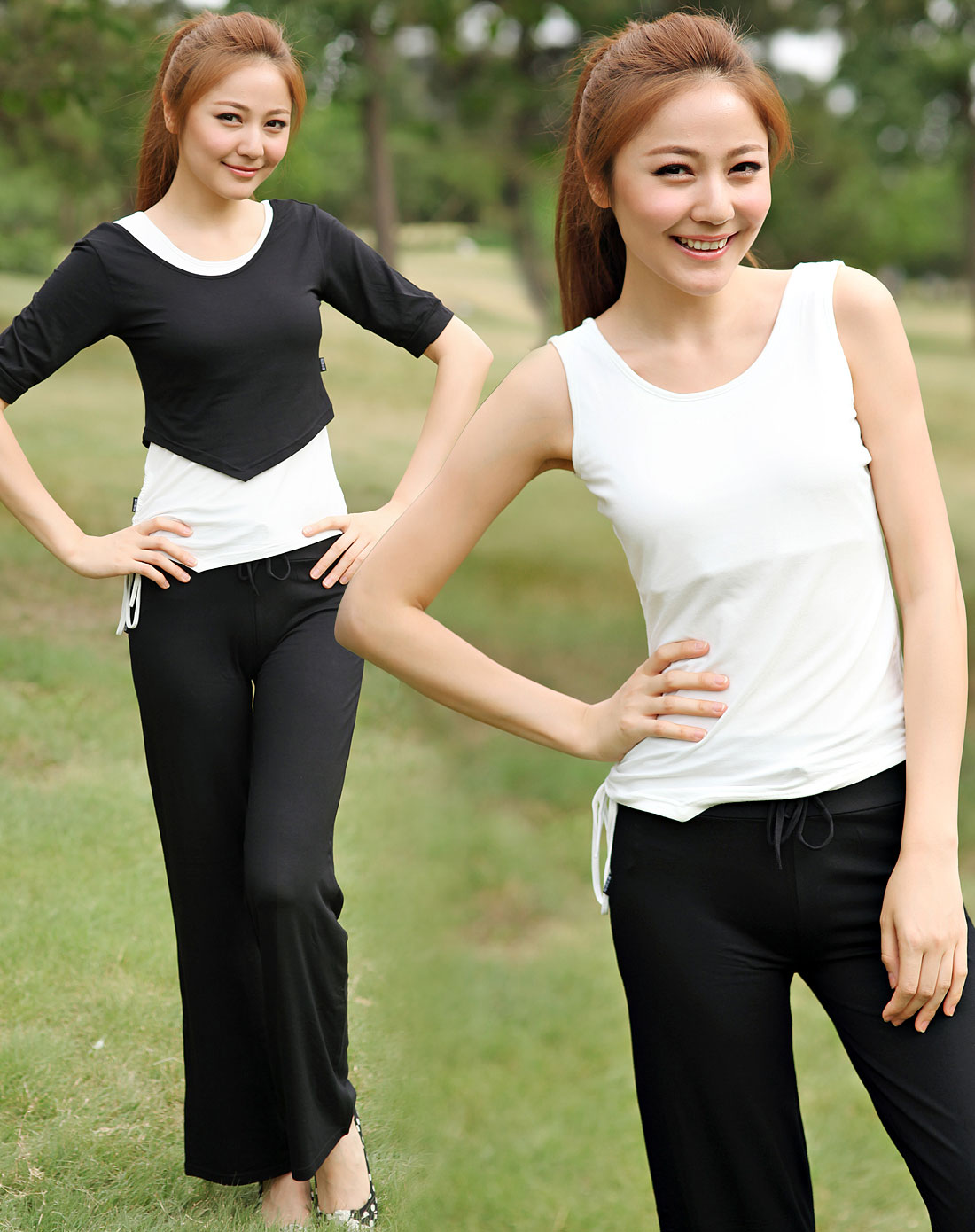 黑/白/黑色瑜伽服三件套