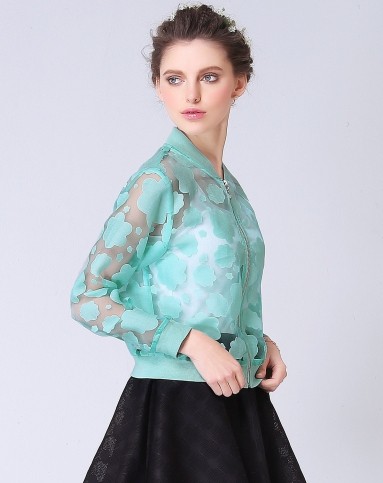 (特惠)青色浪漫透视网提花遮阳外套