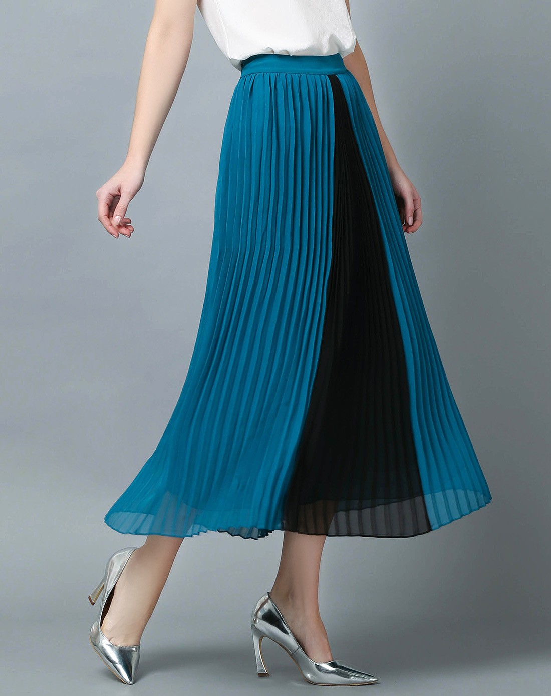 时尚复古蓝色真丝半身裙