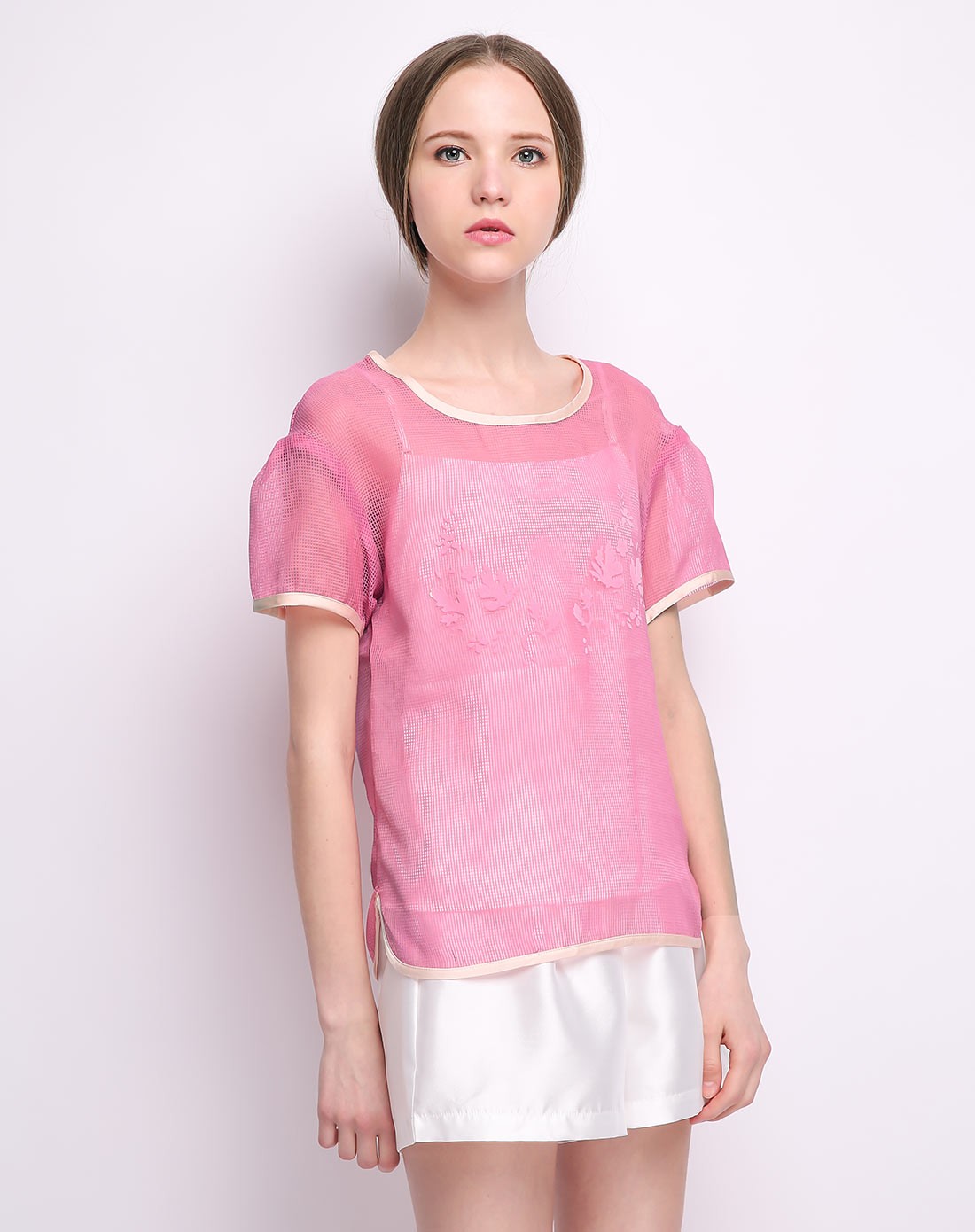 女式桃粉色两件套雪纺衫