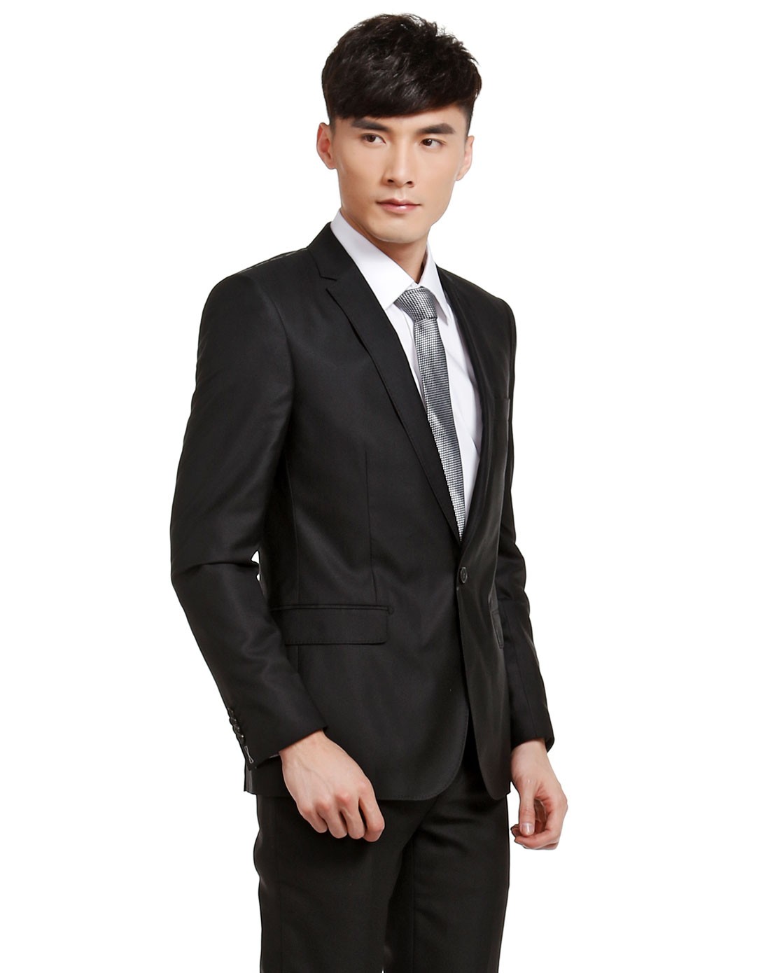 男款黑色成熟稳重长袖西装