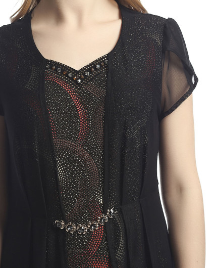 斯尔丽大方性感黑色短袖连衣裙5m006880_唯品会