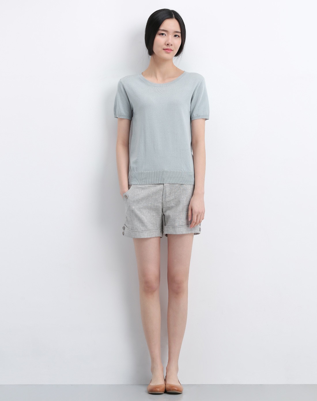 女式豆绿灰短袖t恤