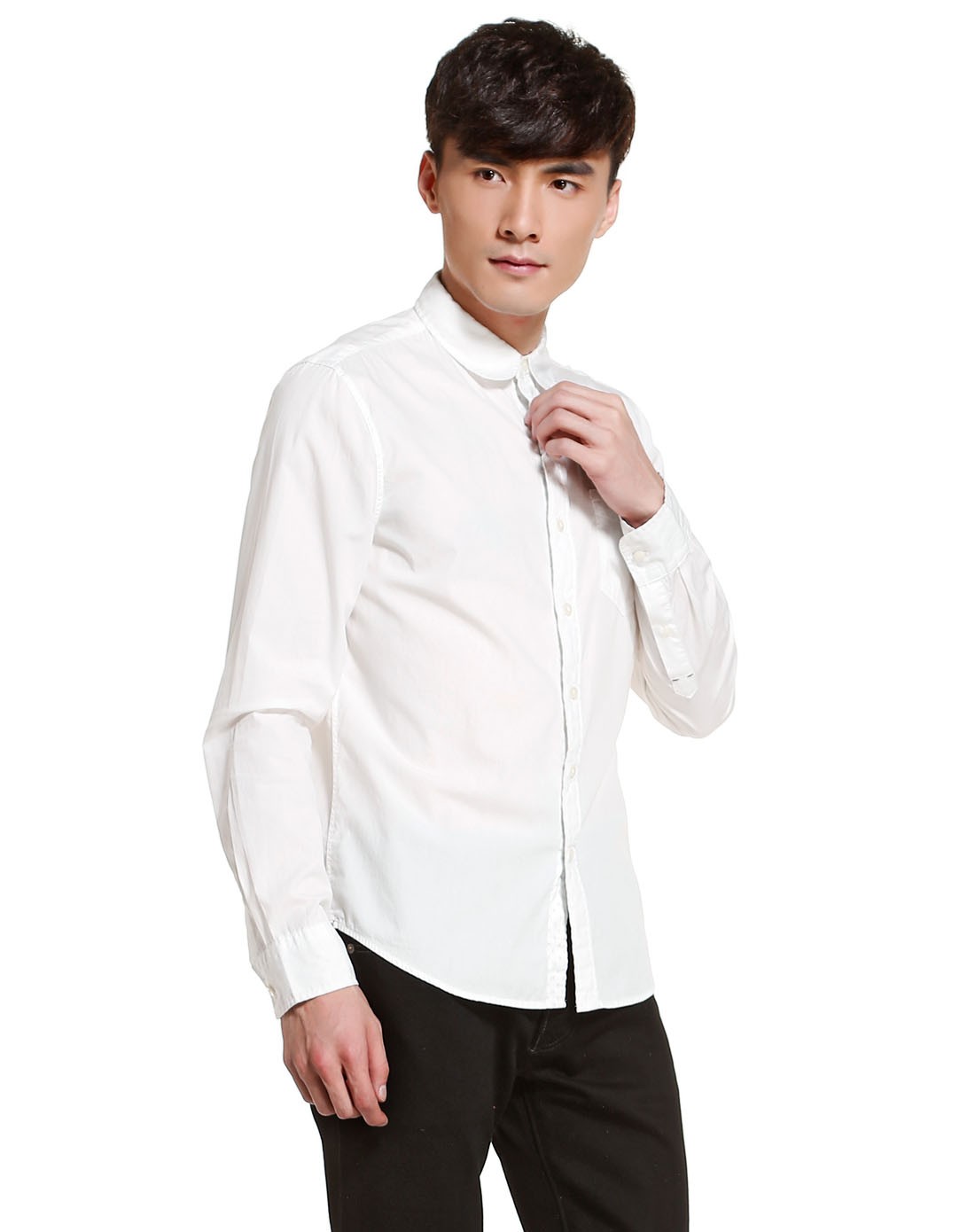 男款白色职场简约长袖衬衫