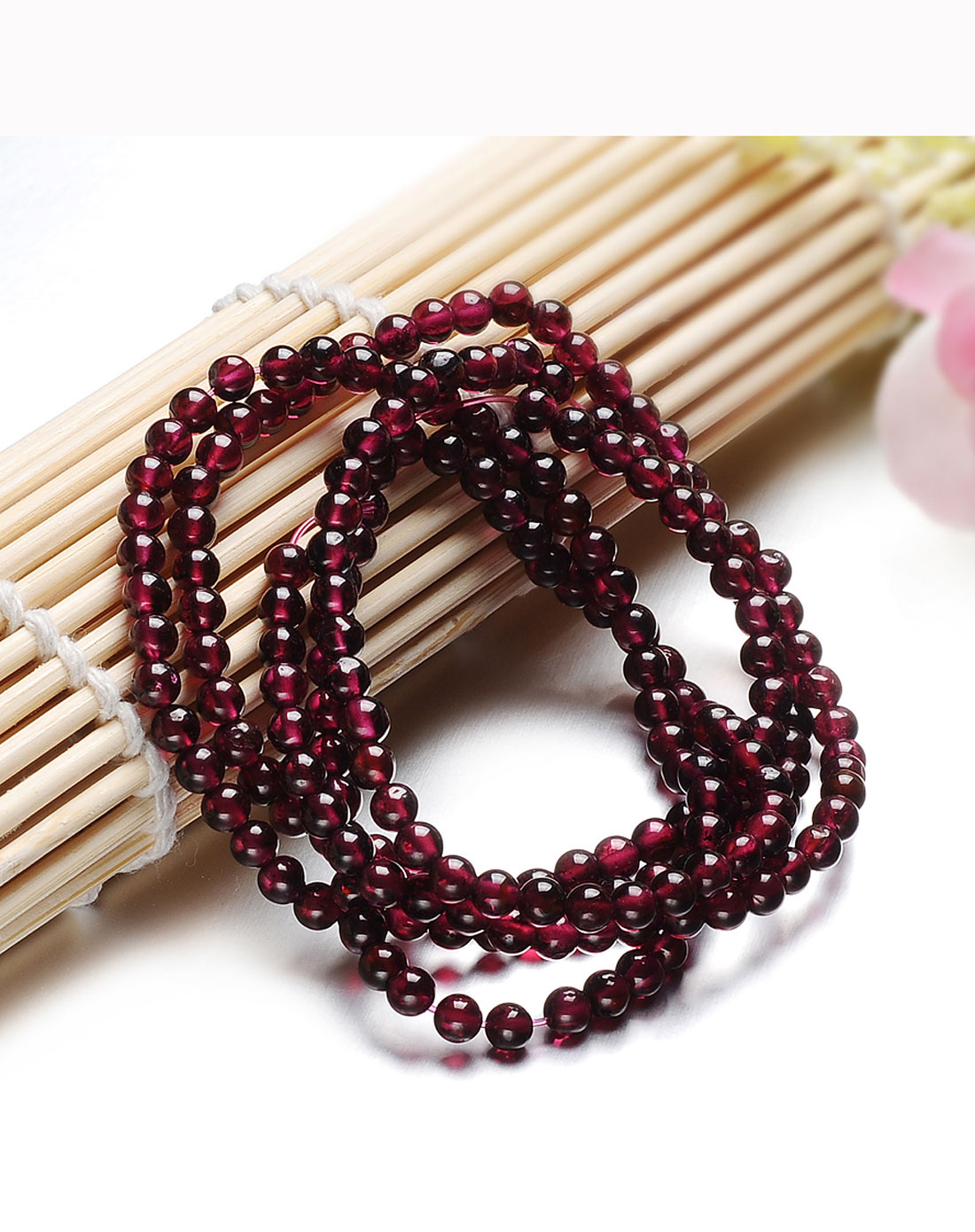 天然石榴石4mm长链能绕手5圈能当腰链(附证书)