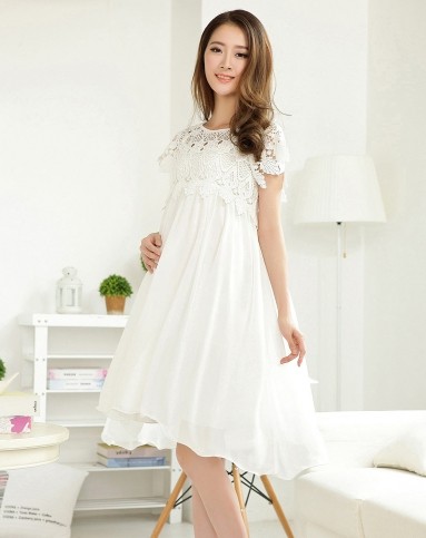 孕妇白色连衣裙