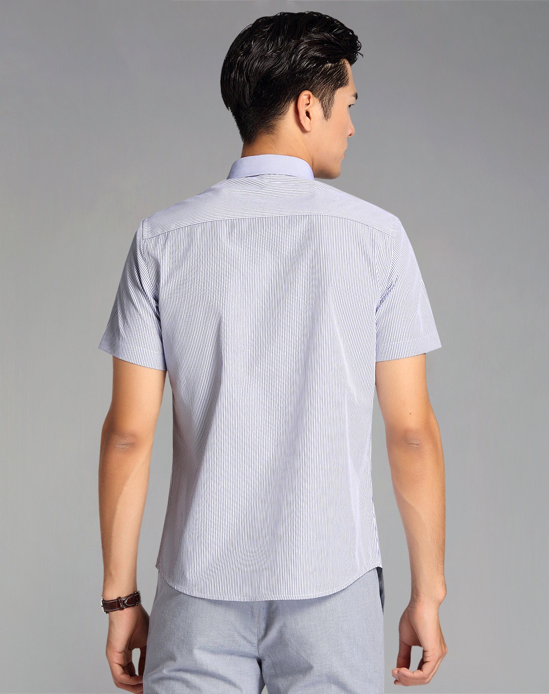 红豆hodo蓝/白色修身圆摆条纹短袖衬衫hwp6c8211b1_唯品会