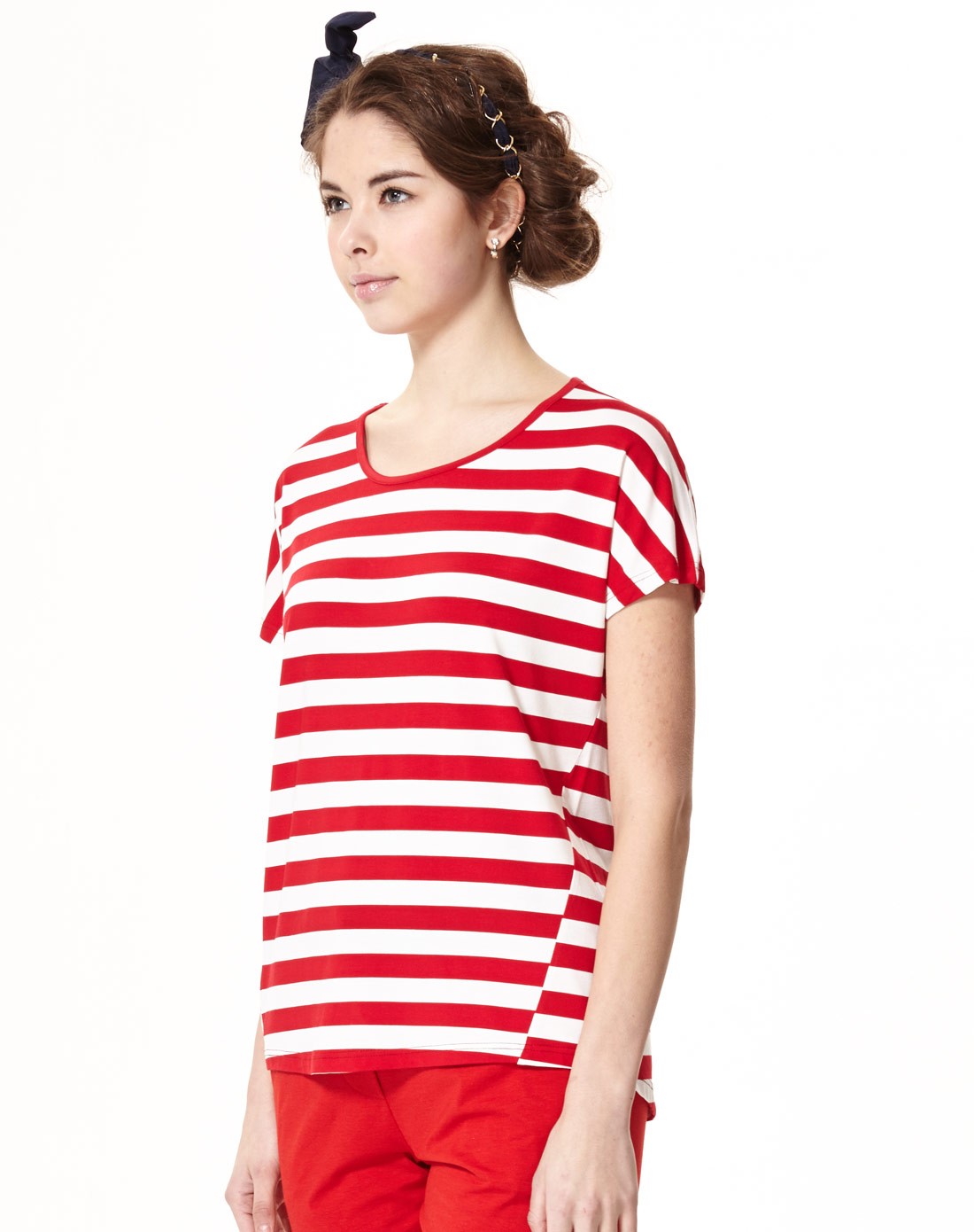 女士红白条时尚外穿女短袖