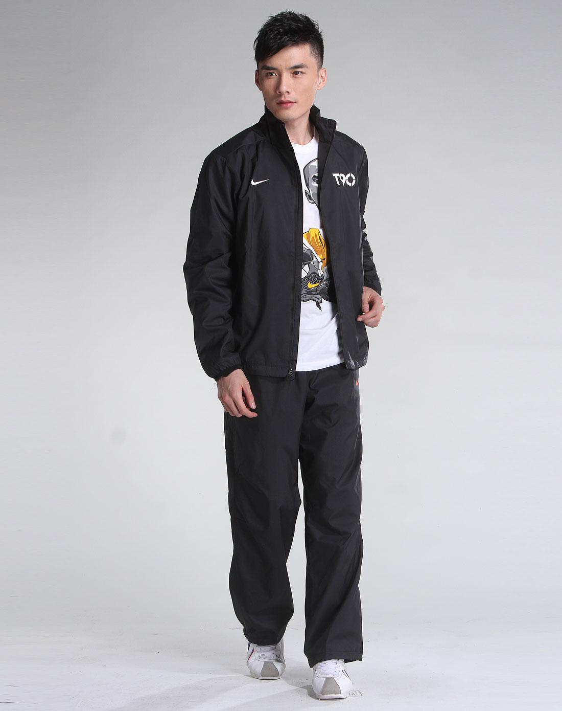 耐克nike360男装专场-男款黑色长袖运动t90梭织茄克