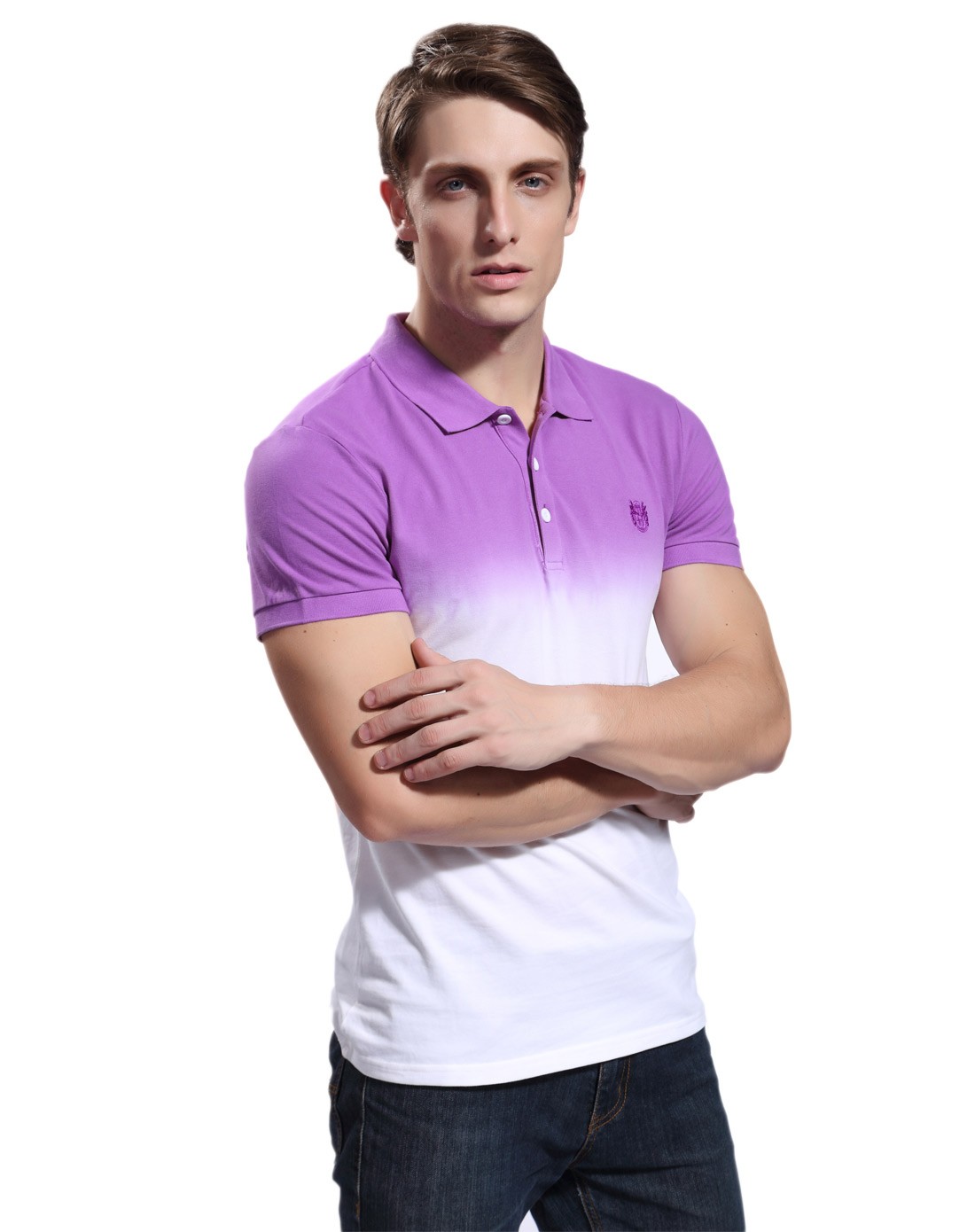 男士紫色经典商务翻领t恤