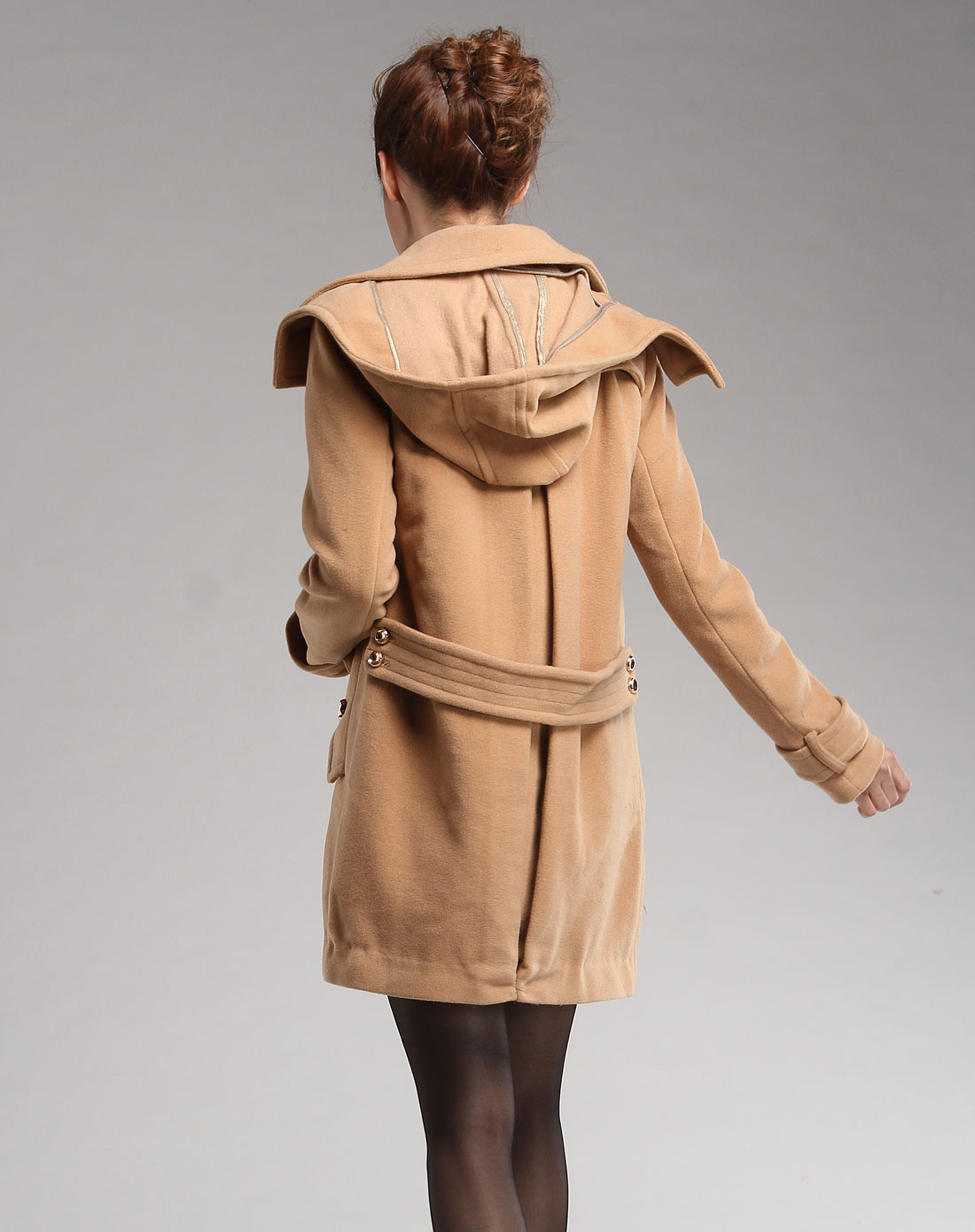 碧淑黛芙bisoudeve驼色连帽休闲长袖大衣bdfb020746-49_唯品会