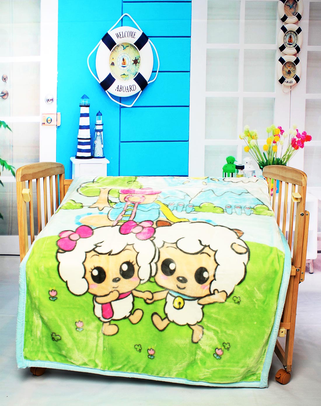 精装礼盒喜羊羊草绿加厚多功能云毯