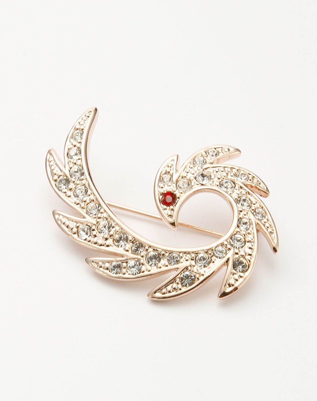 金色别致艺术凤尾水晶胸针