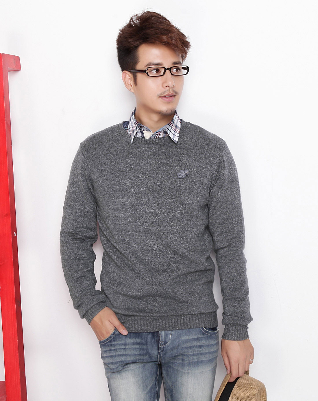 韩都衣舍hstyle男装专场-男士圆领长袖纯色毛衣